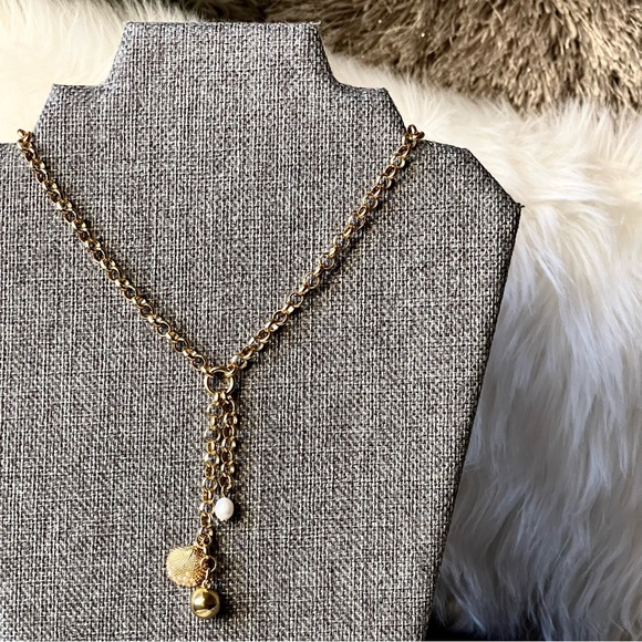 J Crew | Freshwater Pearl Sea Shell Golden Ball Choker Gold Tone 14"+2" Necklace - Picture 1 of 14